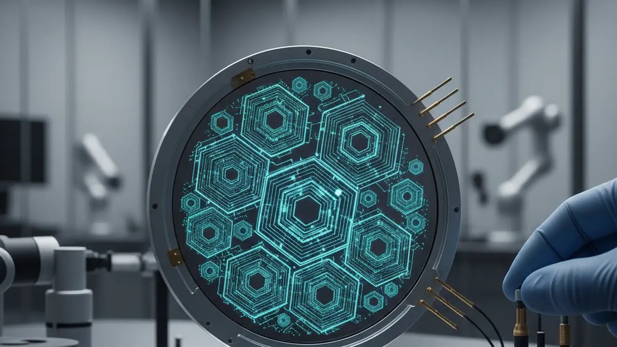 Generic image of a silicon chip with quantum circuits.