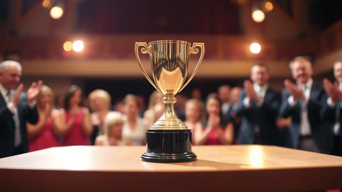 Generic image of an award trophy at a business recognition event.