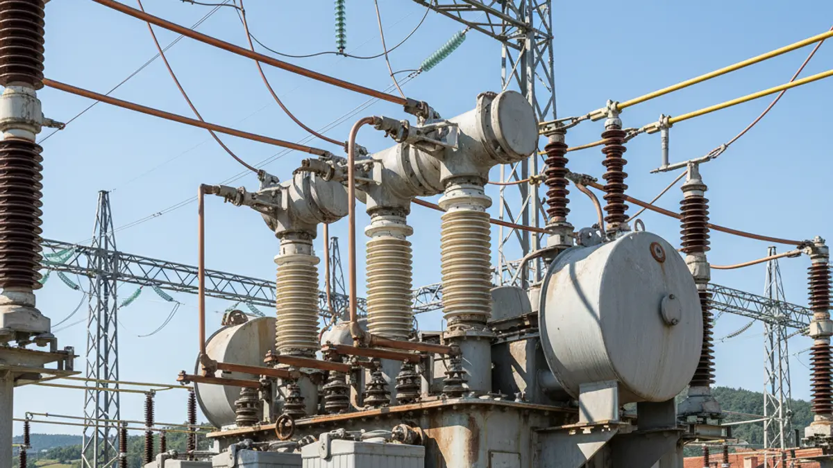 Generic image of an electrical substation with a synchronous compensator.