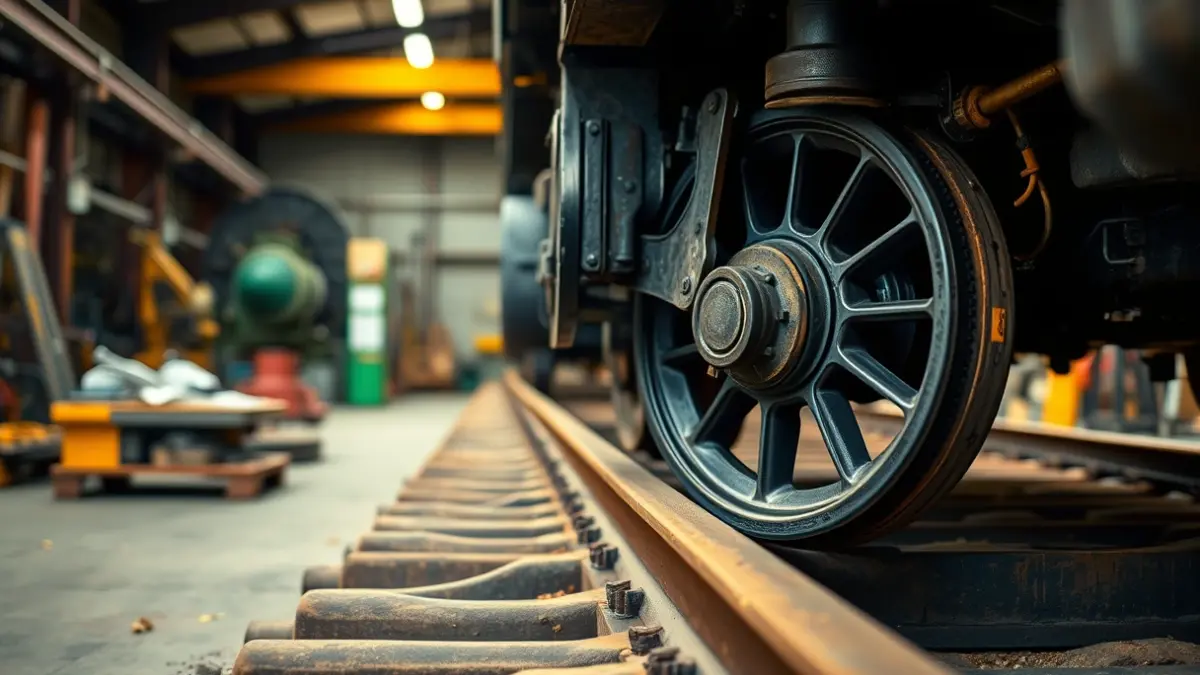 Imagen genérica de un taller de mantenimiento de trenes con una rueda sobre las vías.