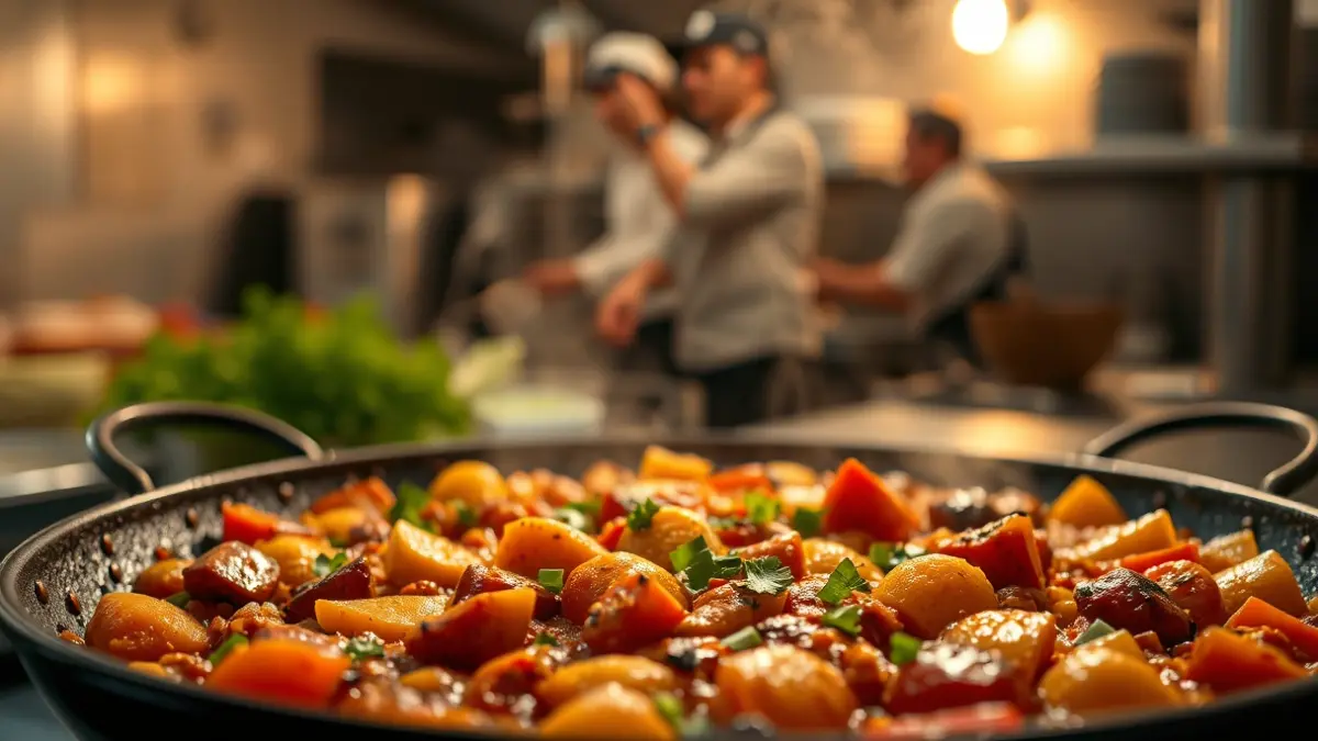 Imagen genérica de una paella con arroz e ingredientes.