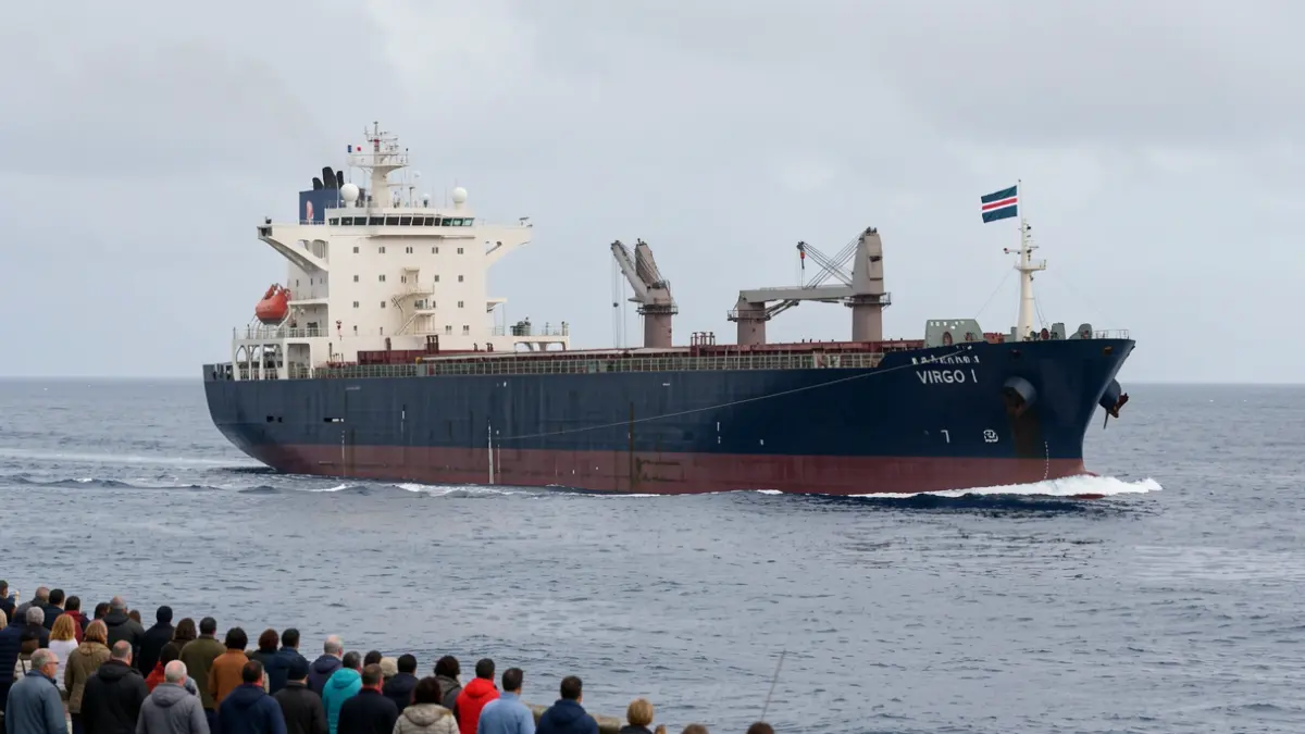 The oil tanker Virgo I sails near the Canary Islands coast with an apparent malfunction.