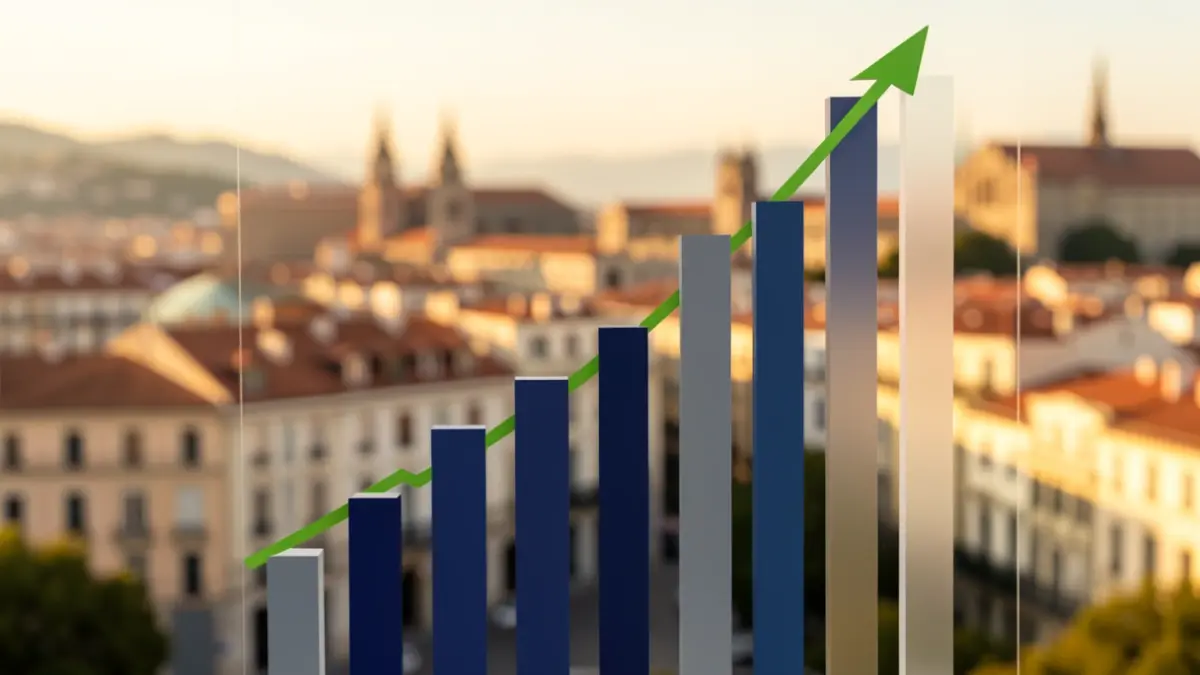 Imagen genérica de un gráfico de salarios con un paisaje urbano catalán al fondo.