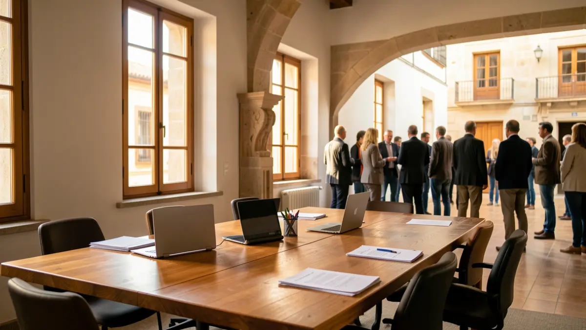 Image of a meeting room in the Colmenar Viejo Town Hall with technological equipment.