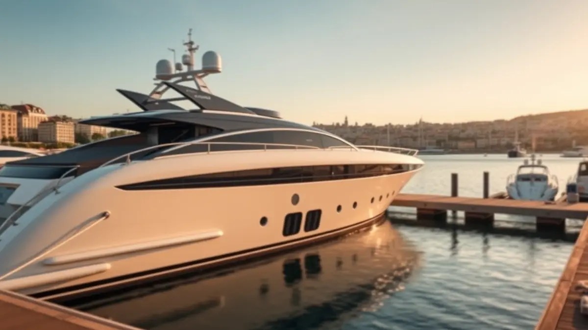 Imaxe dun superiate de luxo atracado no porto da Coruña.