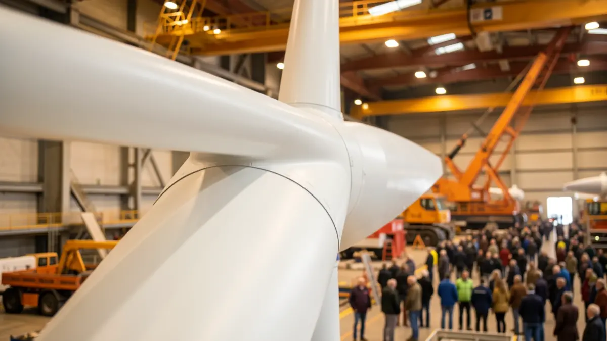 Imagen genérica de la fabricación de un componente de aerogenerador marino en un puerto industrial.