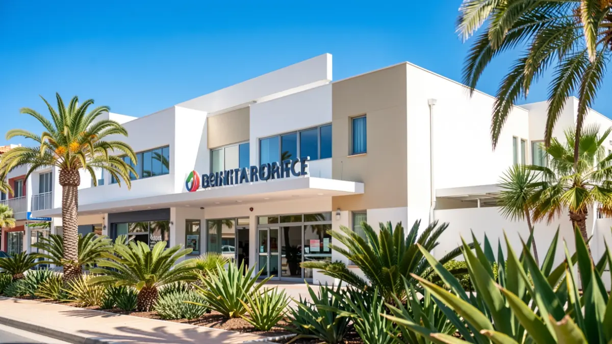 Renovated business facade in Tenerife with new signage and paintwork.