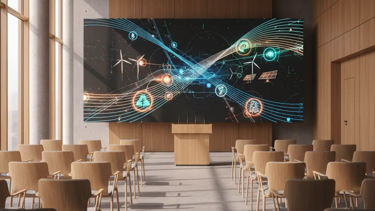 Generic image of a conference room set up for an economic forum on energy.