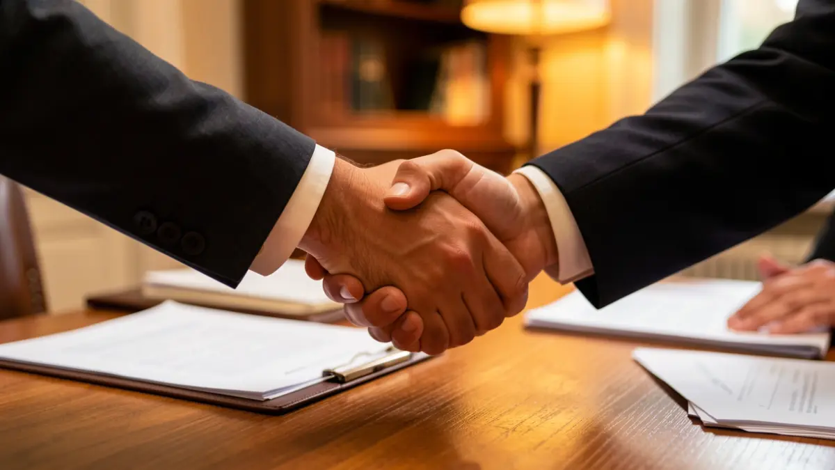 Generic image of professionals shaking hands in a business environment.