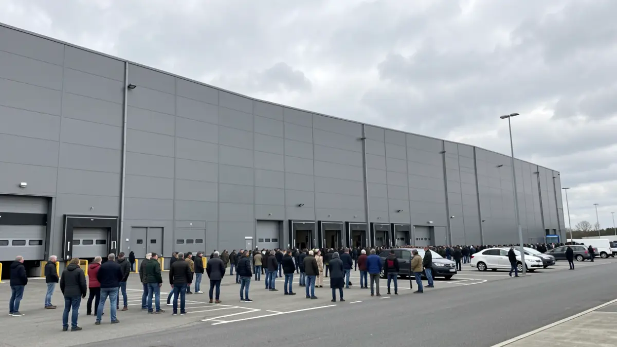Imaxe xenérica dun gran almacén loxístico industrial.