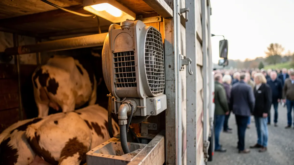 Detalle del sistema de ventilación de un camión de transporte de animales vivos.