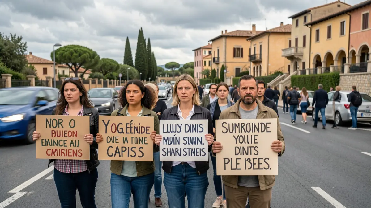Generic image of workers protesting on a road.