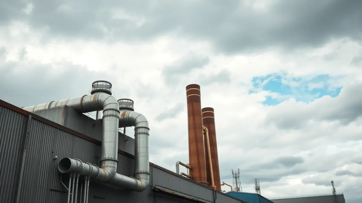 Generic image: Exterior of a factory with industrial pipes.