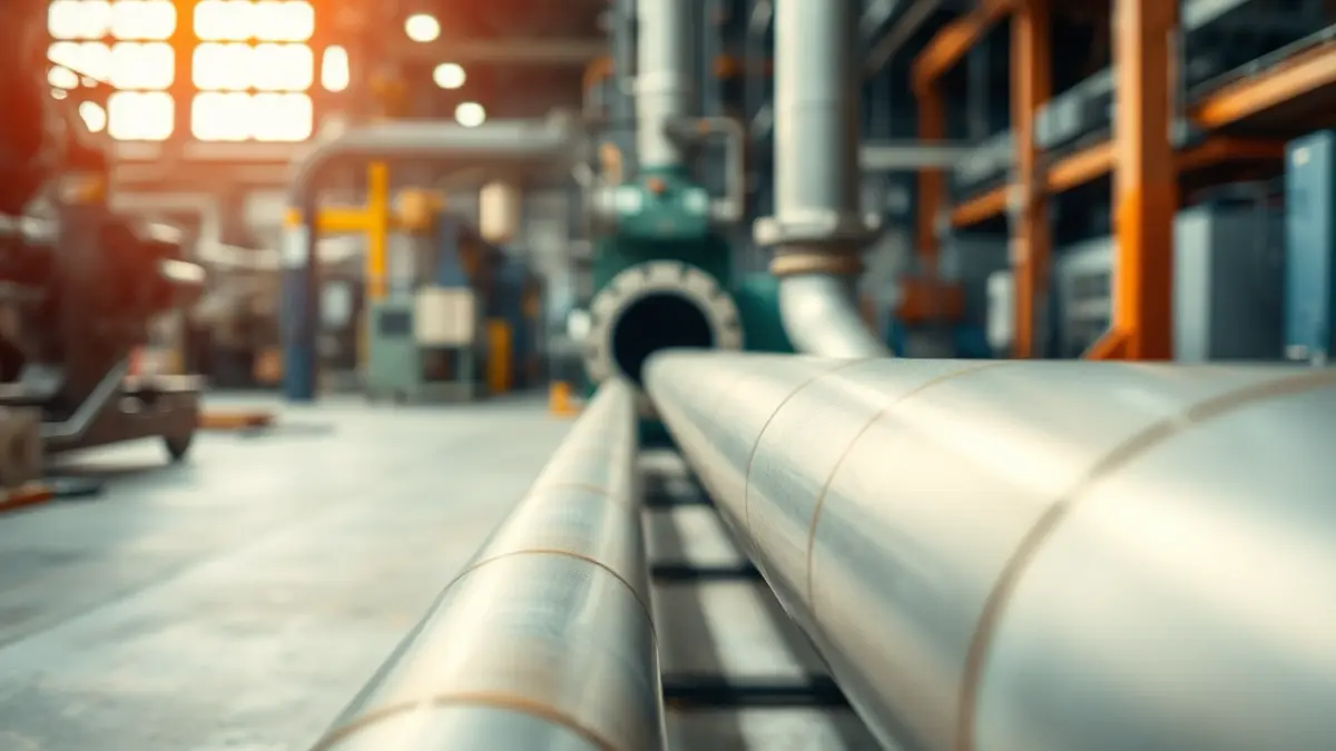 Imagen genérica de un interior de fábrica con grandes tuberías industriales.