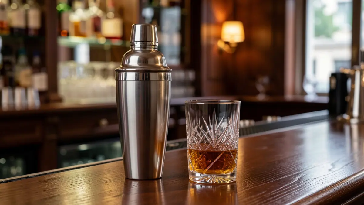 Imaxe dunha coctelería de autor con iluminación tenue e elegante.