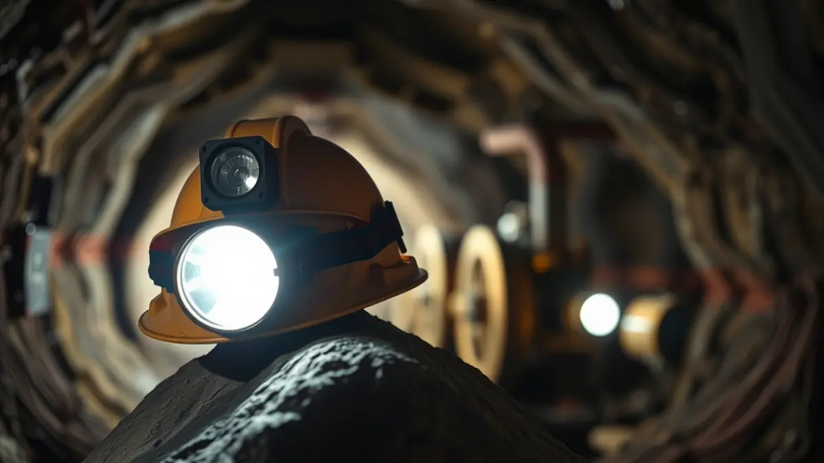Imagen genérica de un casco de minero en un túnel