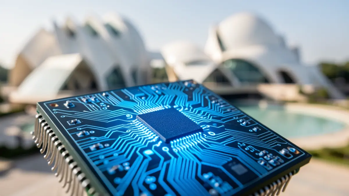 Imagen genérica de microchips y la Ciudad de las Artes y las Ciencias de Valencia.