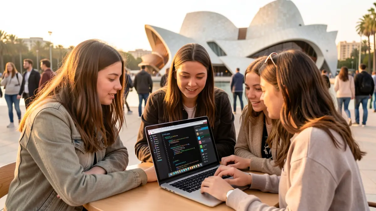 Jóvenes participando en un concurso tecnológico en Valencia.