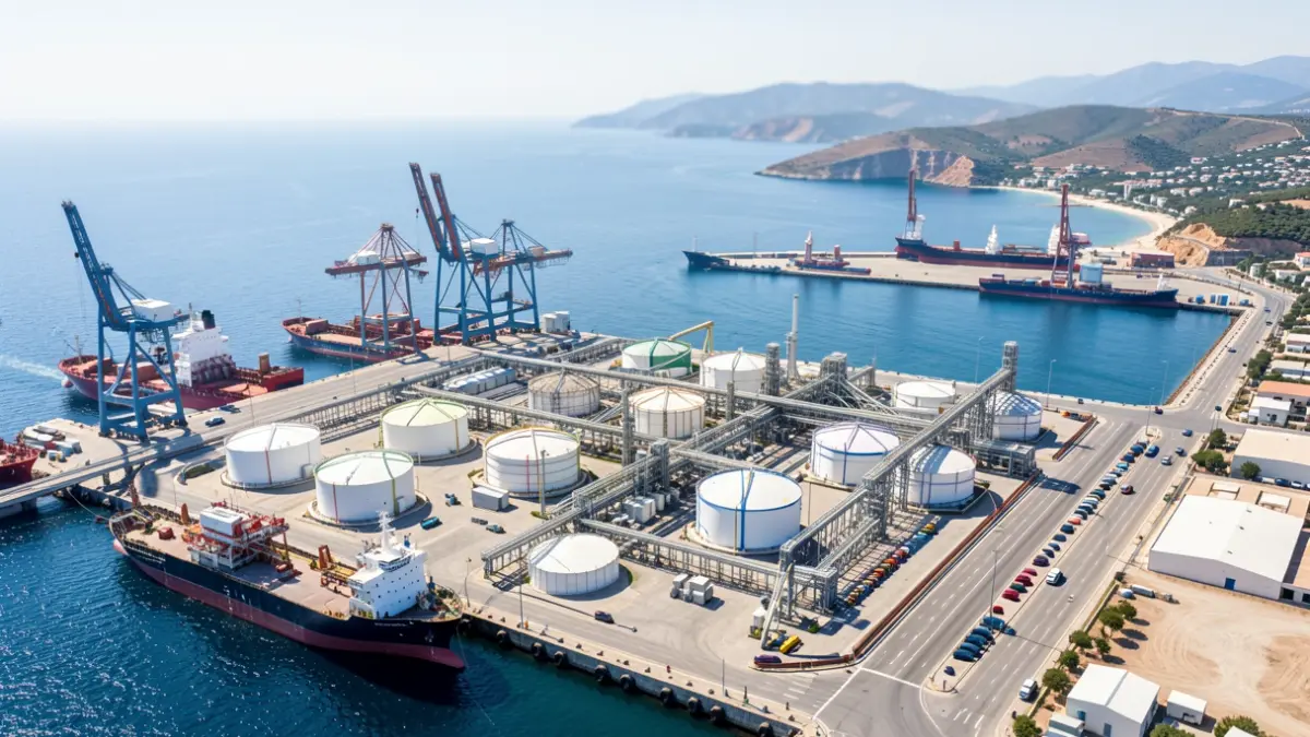 Generic image of an industrial port with renewable fuel facilities.