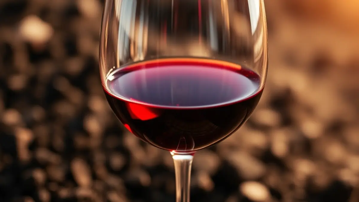 Generic image of a wine glass with a blurred volcanic background.