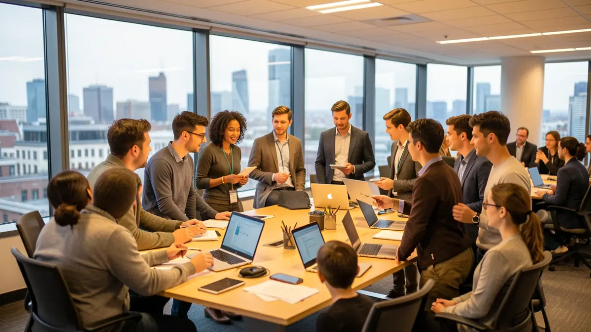 Generic image of entrepreneurs presenting projects in a conference room.