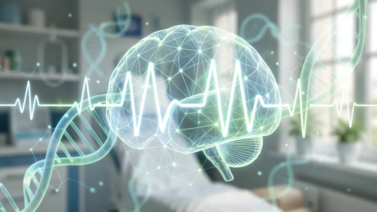 Imaxe xenérica de intelixencia artificial aplicada á medicina, con elementos dixitais e simbólicos.