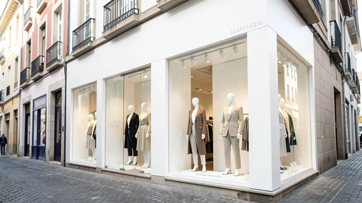 Fachada de una tienda de moda moderna en Galicia.