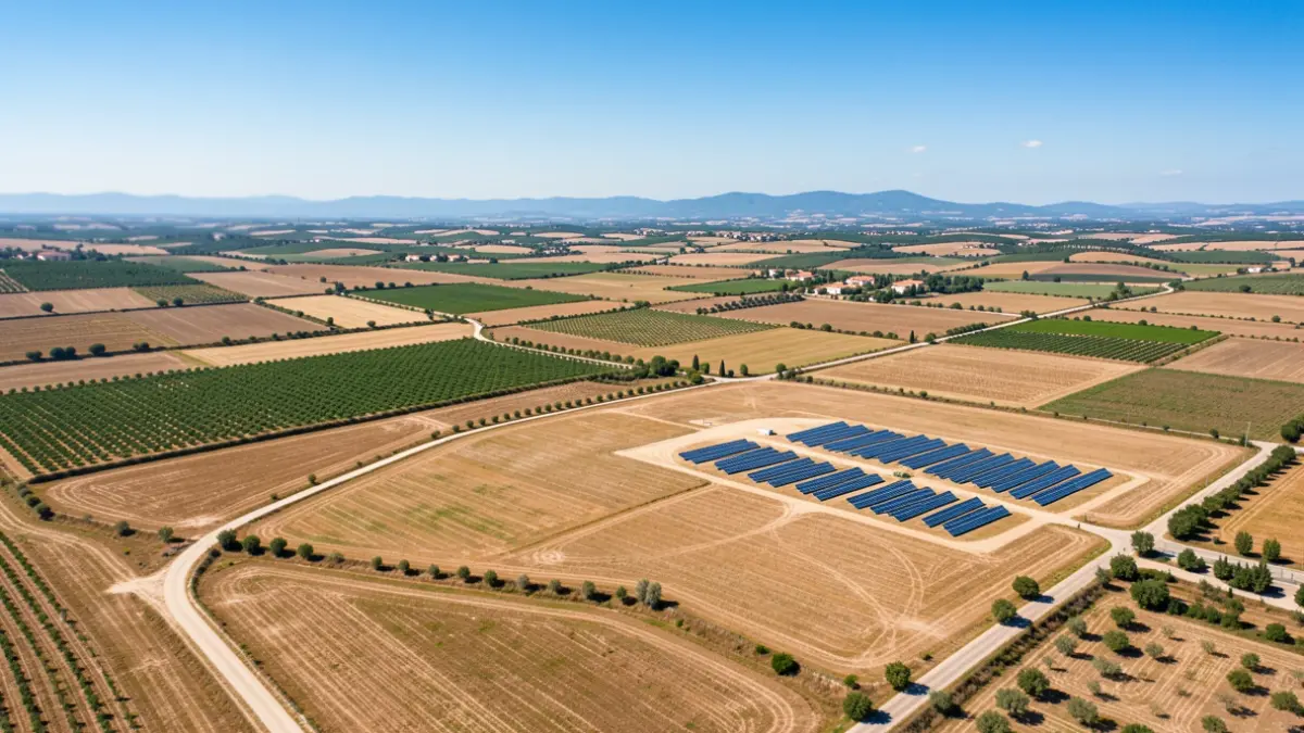 Imagen genérica de campos agrícolas con placas solares en la Plana Baixa.