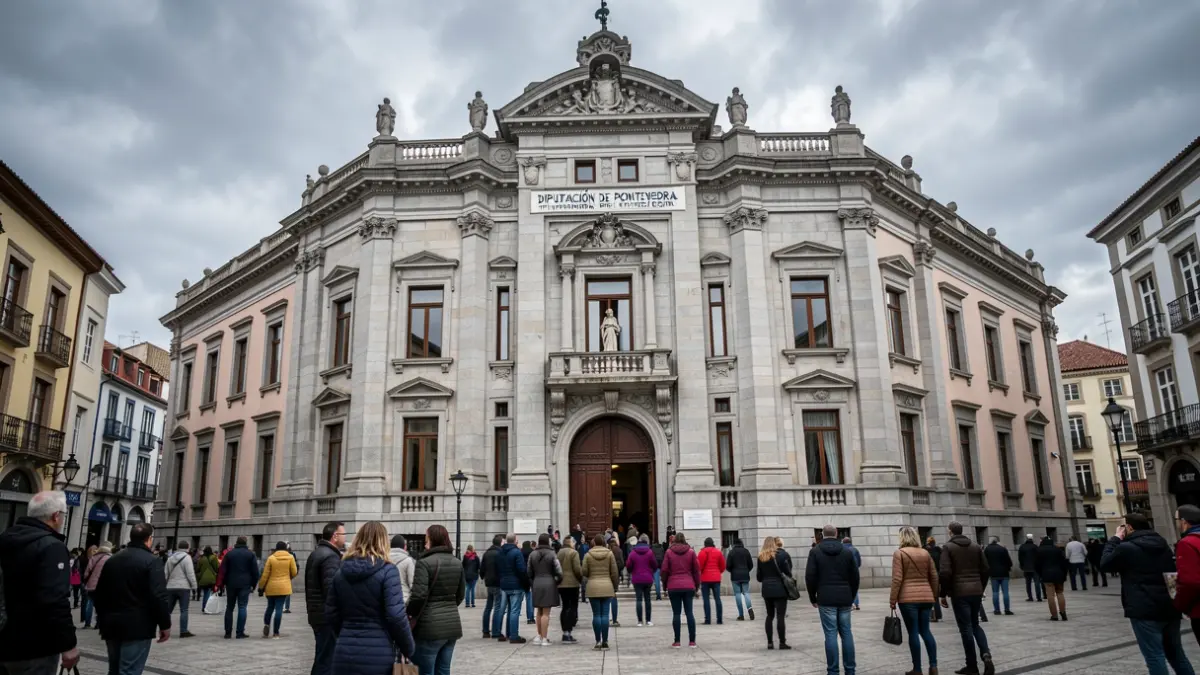 Imaxe xenérica da fachada de granito da Deputación de Pontevedra.