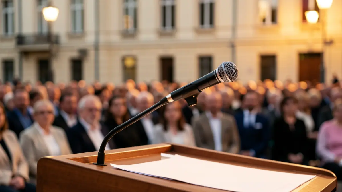 Generic image of a podium with a microphone at a business event.