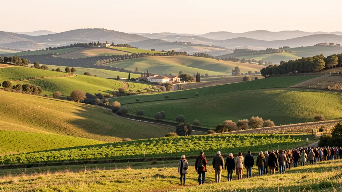 Imagen genérica de paisaje rural catalán con campos y masías.
