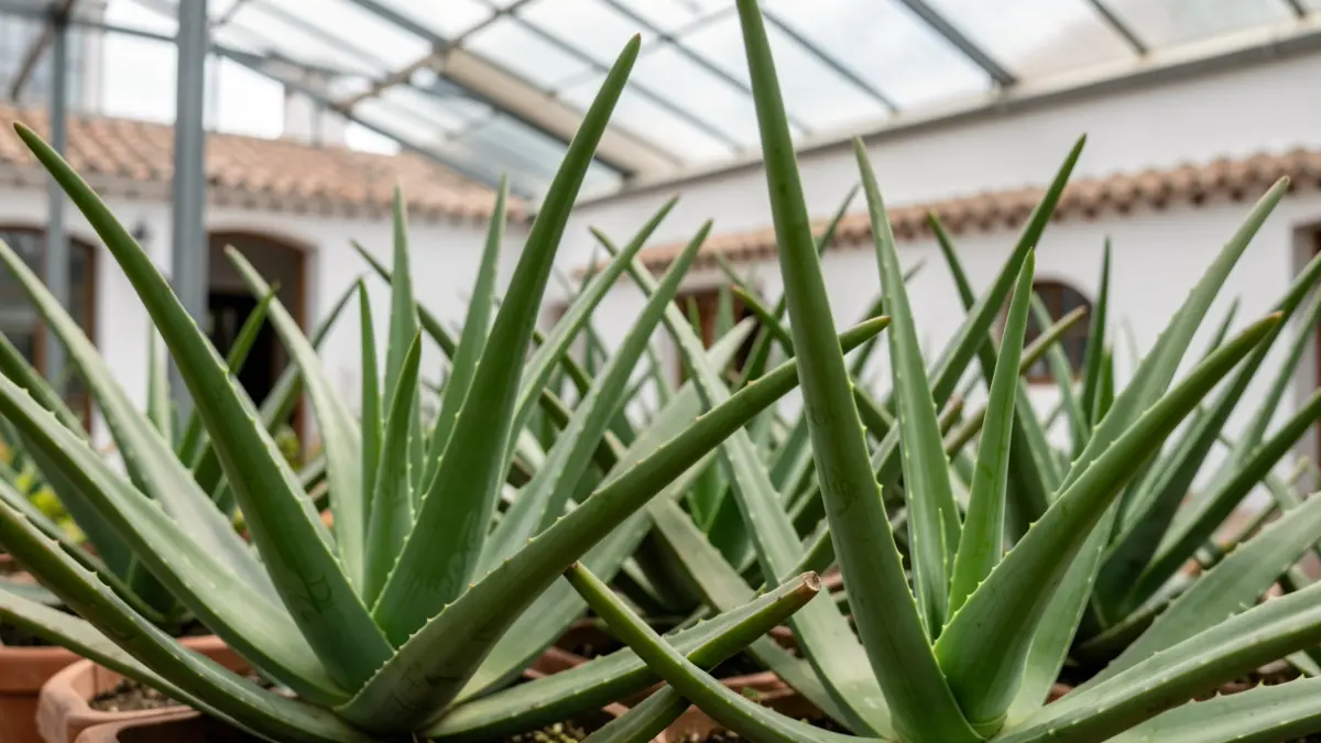 Plantas de aloe vera cultivadas en un invernadero tecnificado en Almería.