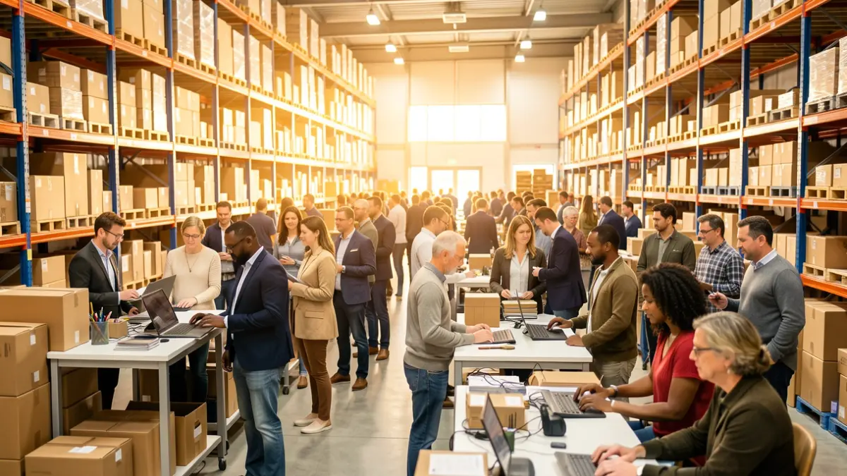 Generic image of people working in a modern logistics warehouse.