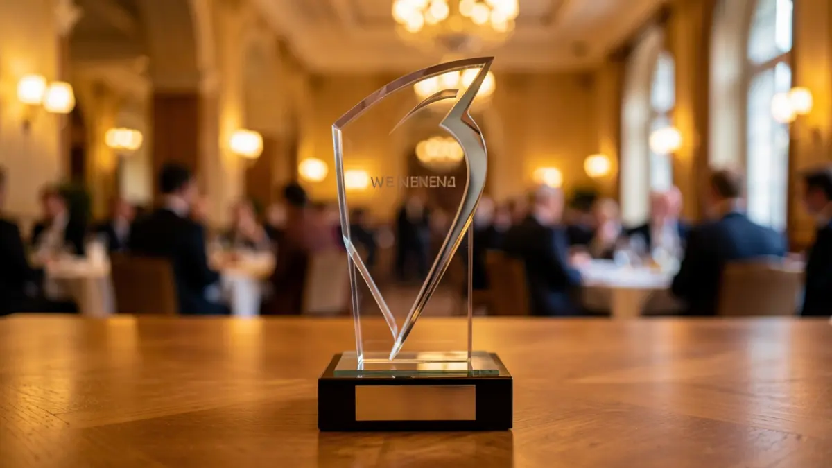 Imagen genérica de un premio empresarial en un acto de reconocimiento.