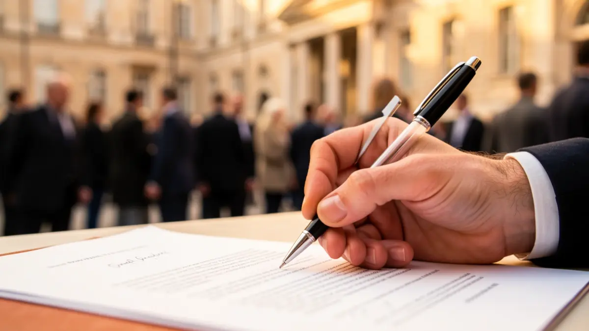 Imagen genérica de una mano firmando un documento oficial.