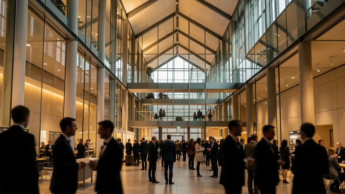 Interior view of the space where the economic forum is being held in Barcelona.