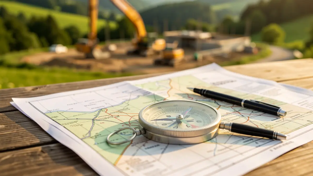 Generic image: map and blueprints representing land sales and urban planning management.