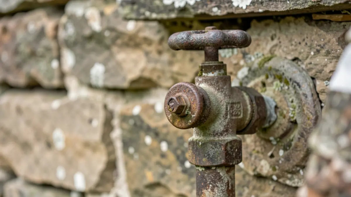 Generic image of a water management pipe and valve in a rural setting.