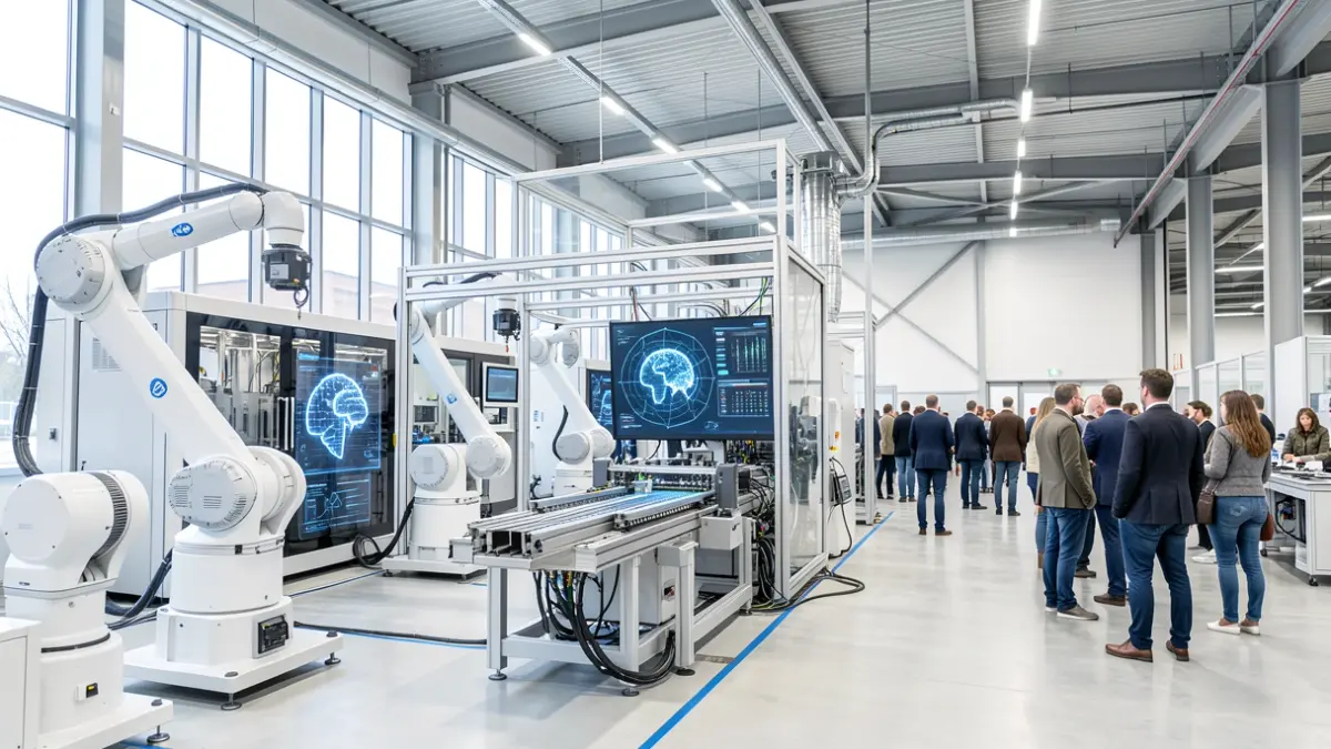 Generic image of a modern industrial environment with elements of artificial intelligence and quantum technology.