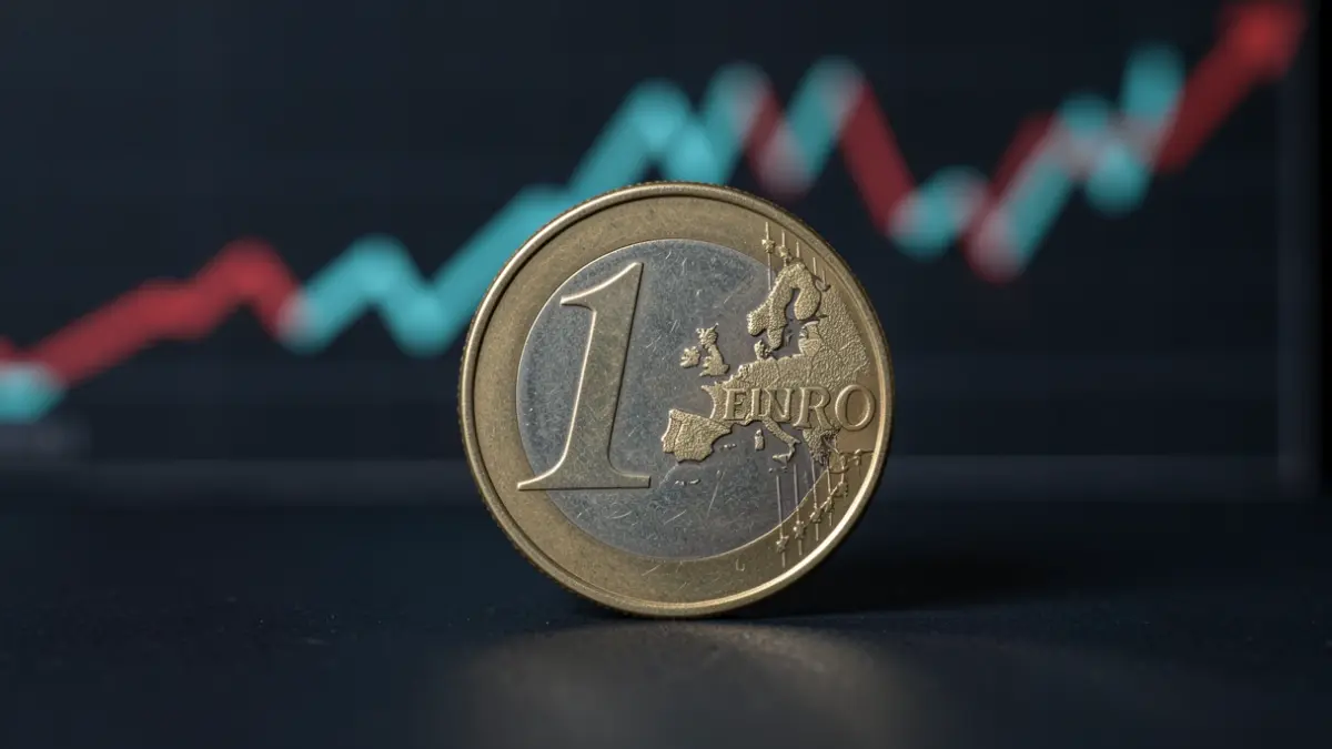 Generic image of a Spanish euro coin on a downward trending graph.