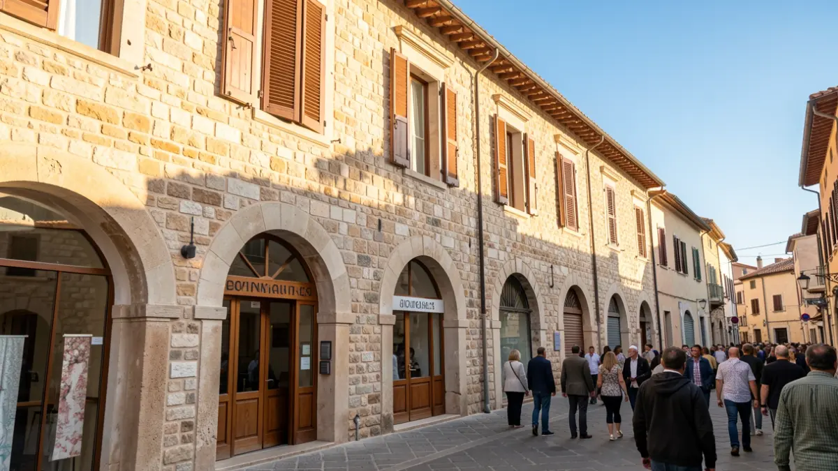 Imagen genérica de un edificio financiero tradicional en un pueblo mediterráneo.