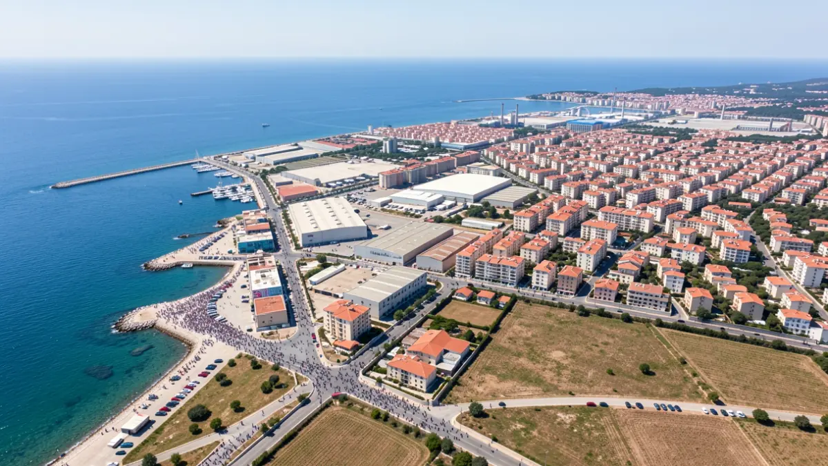 Imagen genérica de una ciudad costera mediterránea con zonas residenciales e industriales.