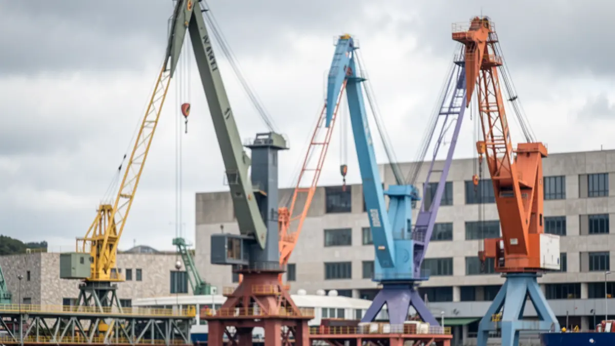 Imagen genérica de grúas industriales en un astillero gallego.