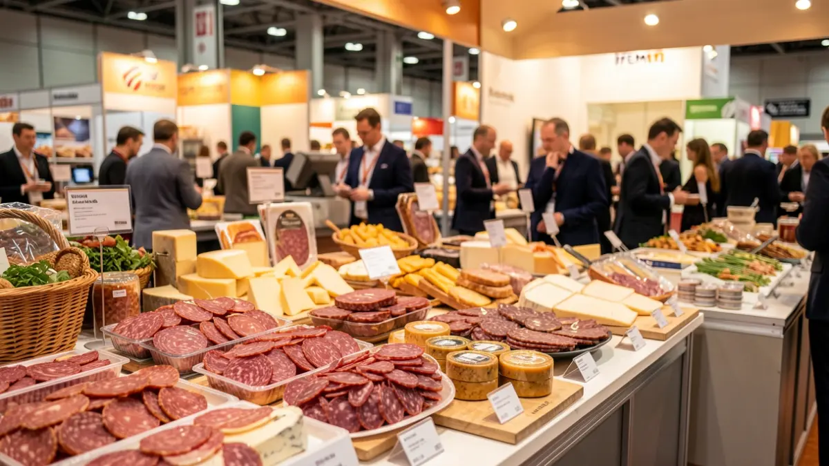 Generic image of a charcuterie trade fair in Madrid with exhibitors and professionals.