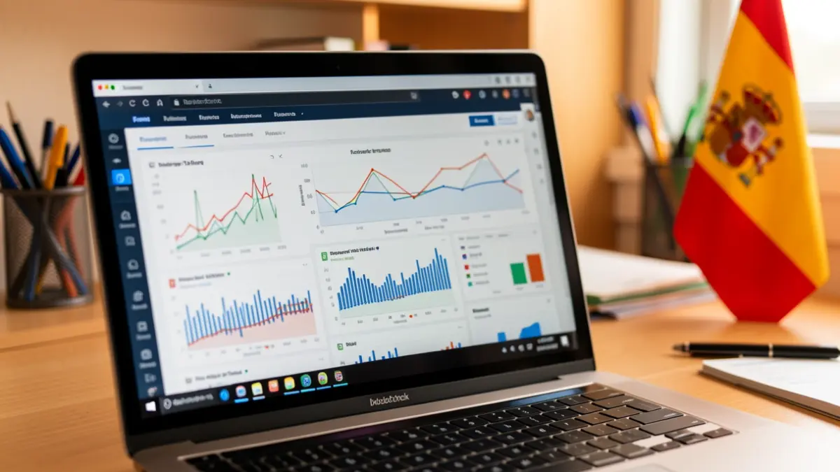 Generic image of a laptop displaying graphs and digital interfaces.