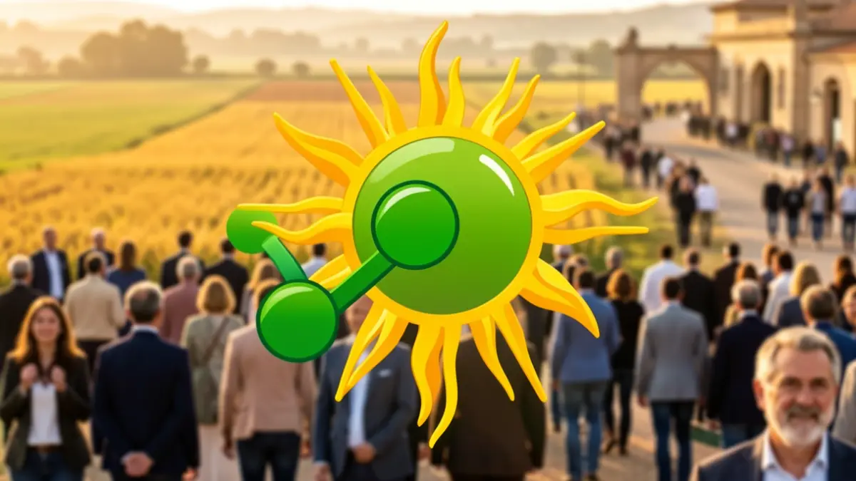 Green hydrogen symbol with elements of Andalusia and agriculture.