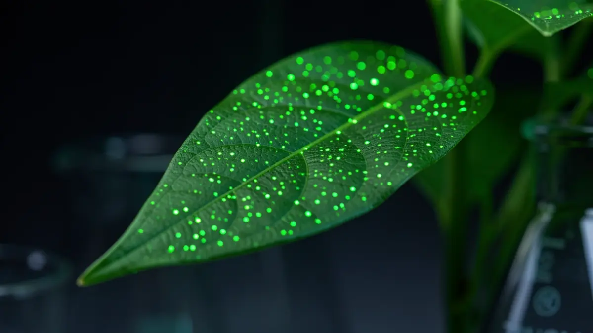 Generic image of bioluminescent plants in a laboratory setting for scientific research.