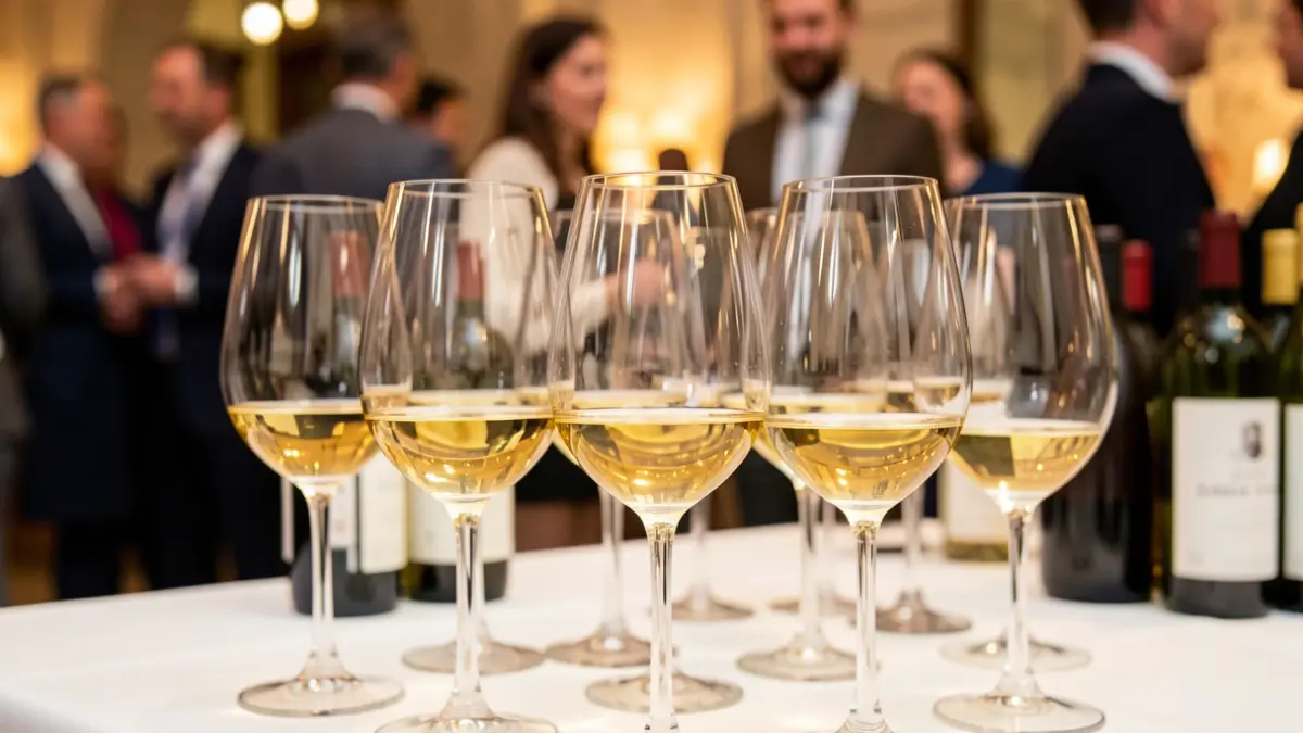 Generic image of white wine glasses during a tasting event.