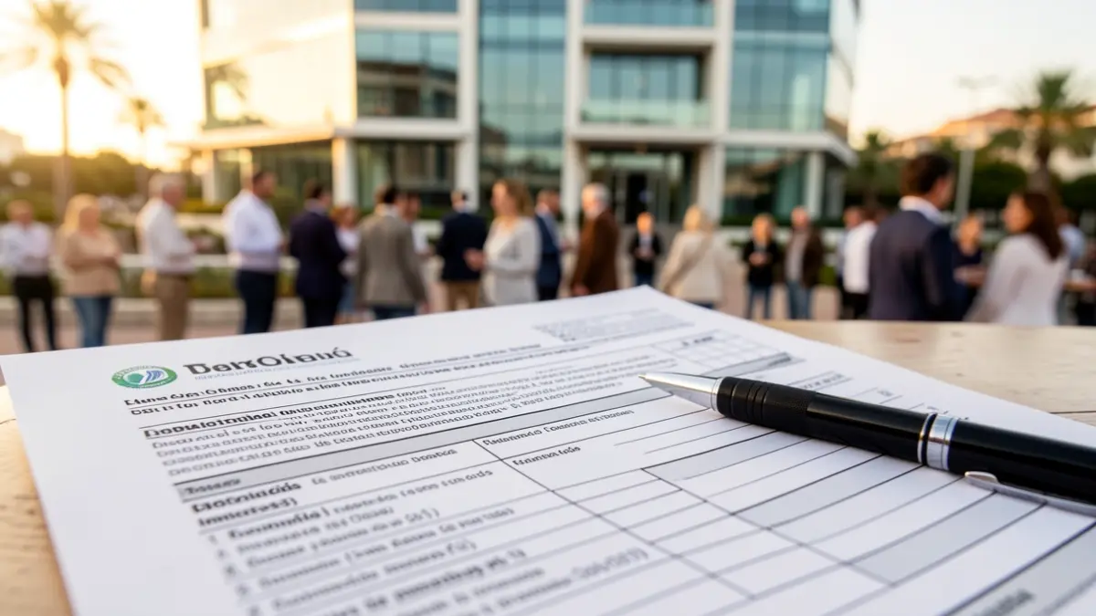 Generic image of a tax document with a pen on it, in an office setting.