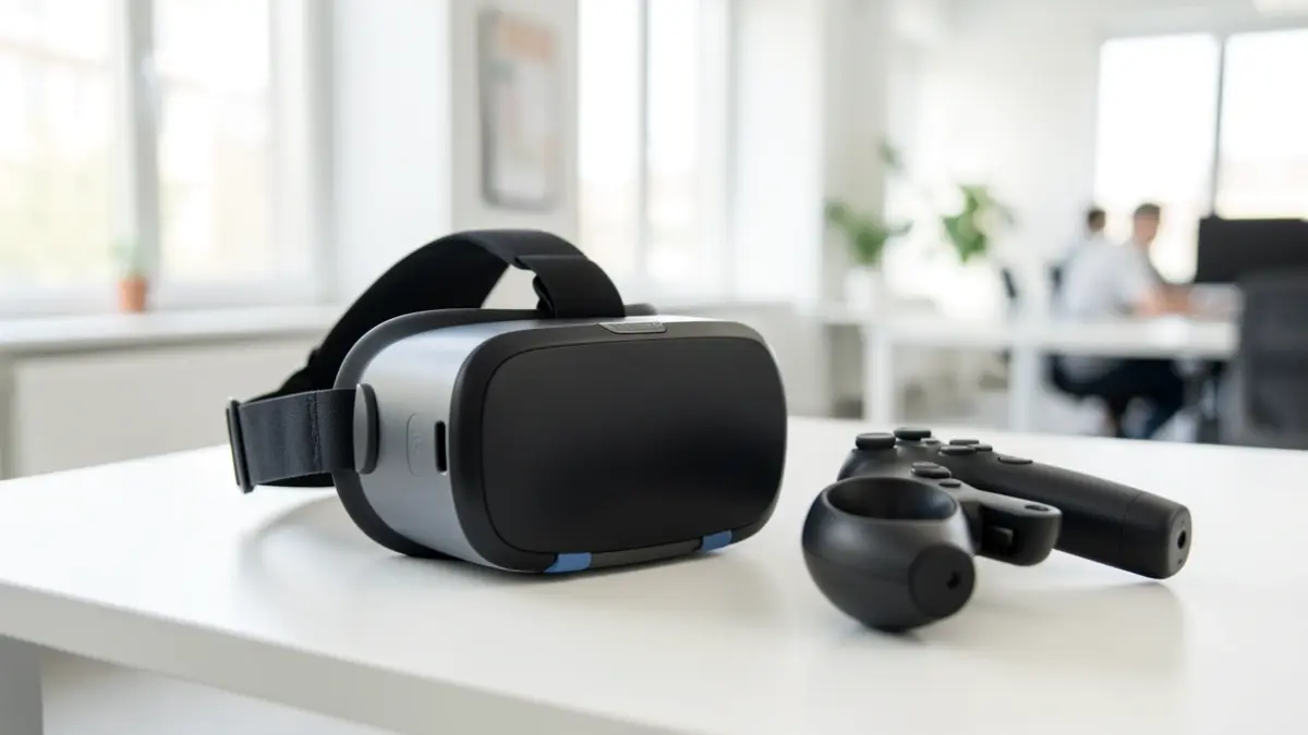 Imagen genérica de un equipo de realidad virtual sobre un escritorio.